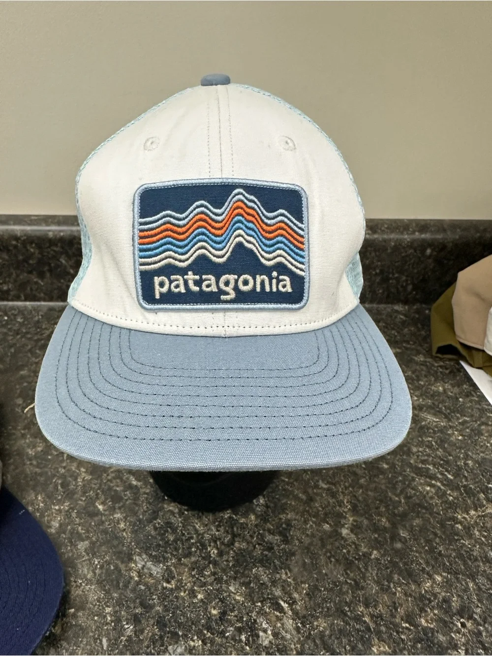 Patagonia Kids Trucker Hat with Blue & White Panels